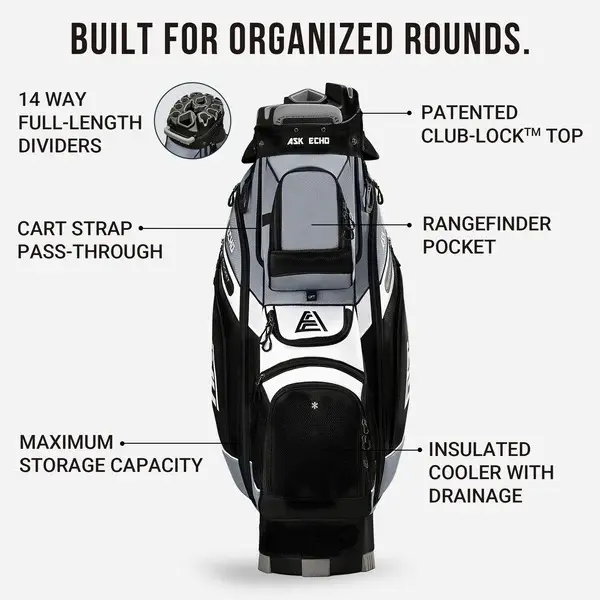 Golf T-LOCK Cart Bag 14 Way Organizer Dividers Quiet Golf Bag